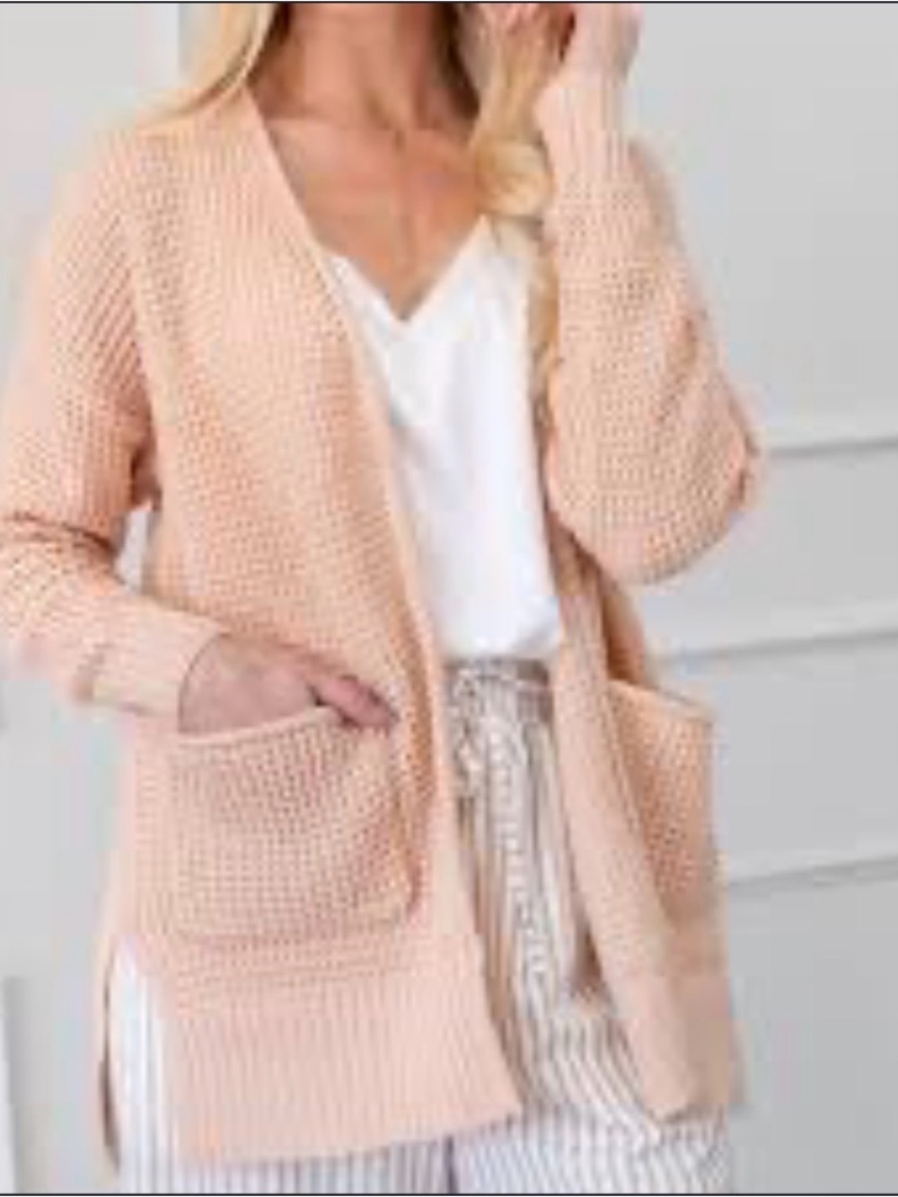 Zenana Outfitters Open-Front Chunky Cardigan - Blush Peach NWOT